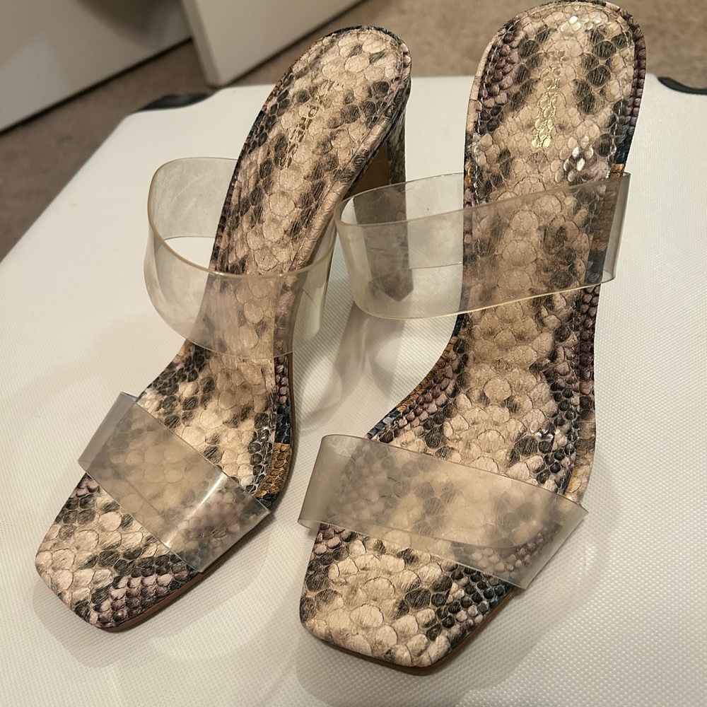 Snakeskin Pattern Women's Heels with Clear Straps